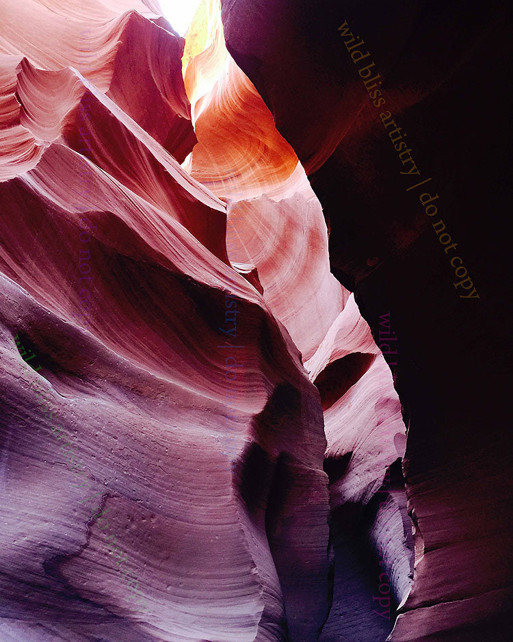 wavy rocks, looking up the slot canyons